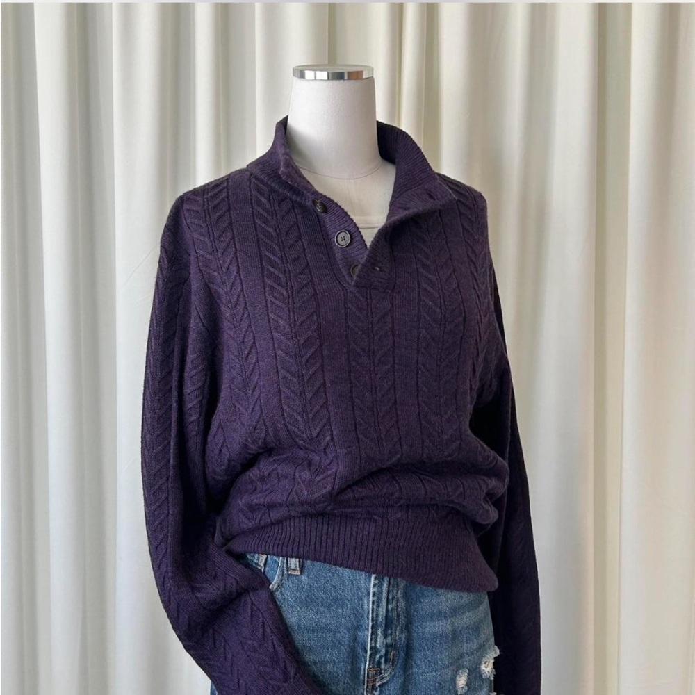 Ben Silver Charleston 100% Royal Alpaca Cable Knit Sweater Deep Purple Mens M - Picture 3 of 8
